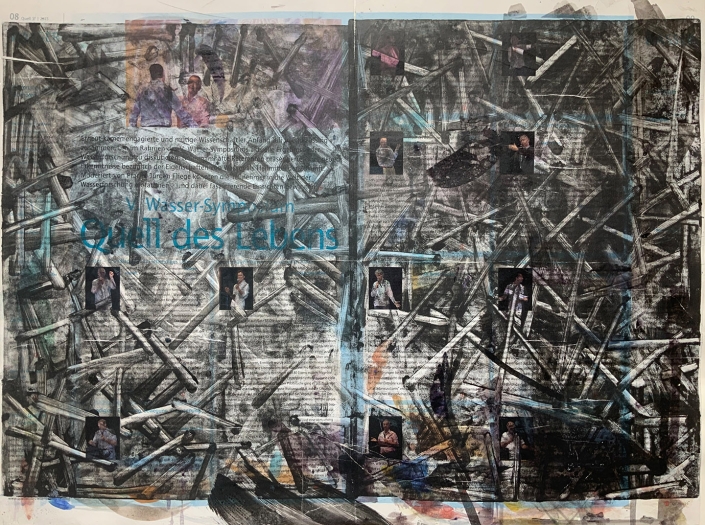 Quell des Lebens, Druckerschwärze auf Zeitung, ca 60 x40 cm